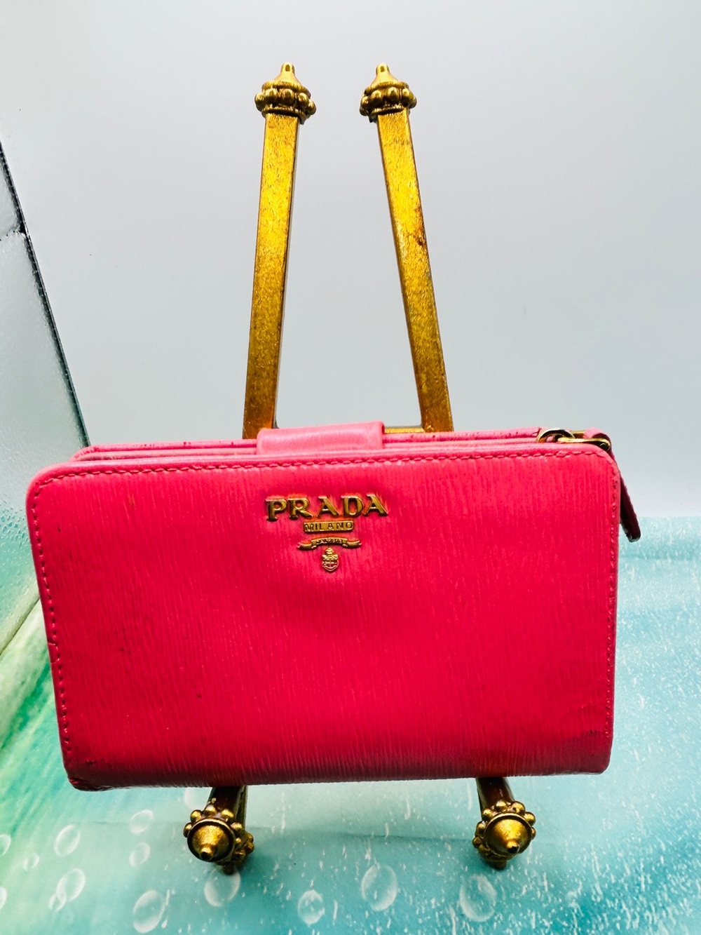 Prada Hot Pink Vitello Move Calfskin Zip Leather Wallet with Gold Logo 2018 COA